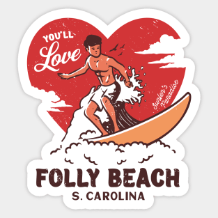 Vintage Surfing You'll Love Folly Beach, South Carolina // Retro Surfer's Paradise Sticker